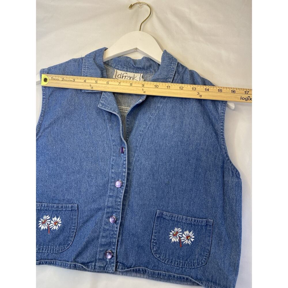 dfrank Vtg Y2K 90s BLue Floral Embroidered Button Vest Sleeveless Women's M - Picture 5 of 6
